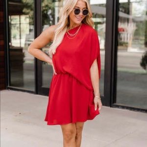 Pink Lily Grand Style Brick One Shoulder Mini Dress - M